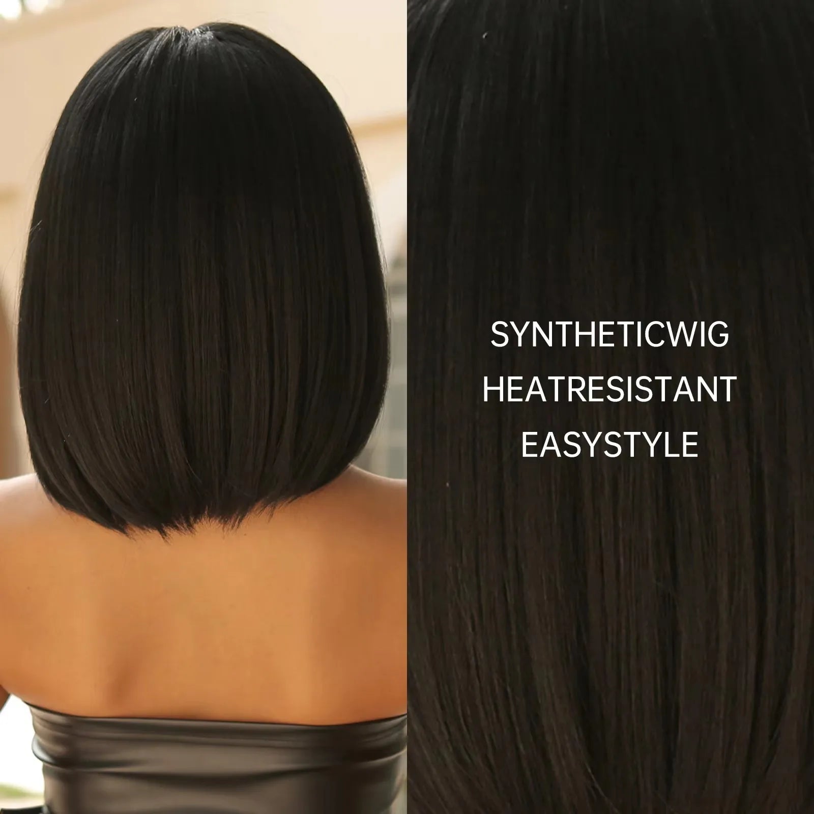 Short Bob Wig With Bangs Straight Human Hair Bob Glueless Wig Human Hair 180% Density Black Color Straight Bang Bob Wig For Women