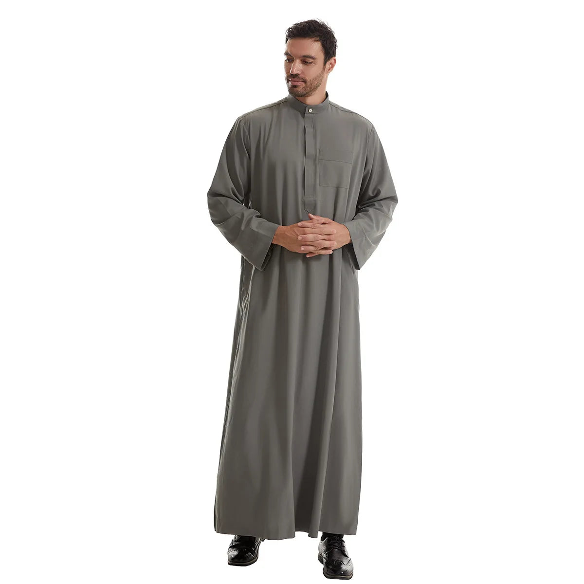 Men’s Muslim Abaya Kaftan Thobe – Long Sleeve Pullover Robe