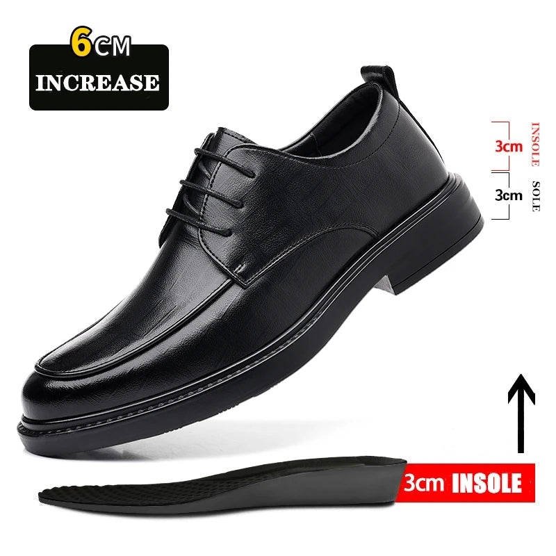 Spring/Summer Men 37-45 Men's Flat/6CM Heightening Elevator Shoes Business Formal Leather Shoes Man British Casual Wedding Suit