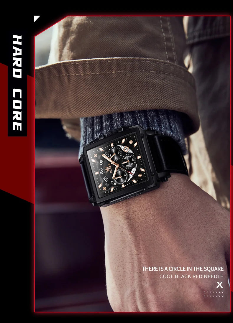Men’s Square Dial Leather Strap Watch