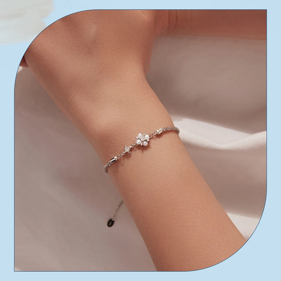 Silver Bracelets Natural Pearl Starlight Bracelet Adjustable Wrist Link Chain with GRA for Women
