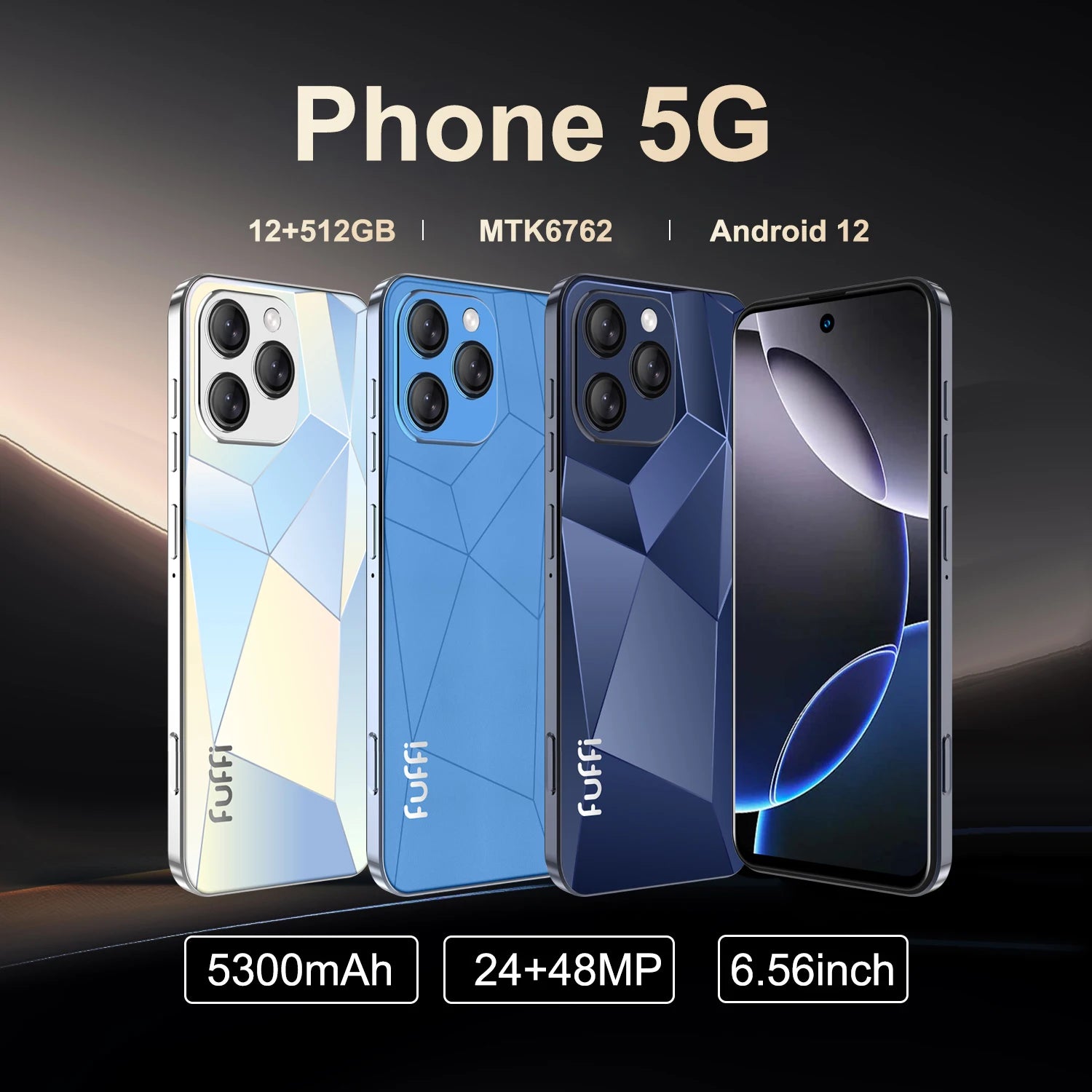 Global Vision I16 Pro Smartphone 5G Android 5300mAH 12GB RAM 512G ROM 6.56Inch 1080x2640HD 24+48MP 4G Network Mobile Phone