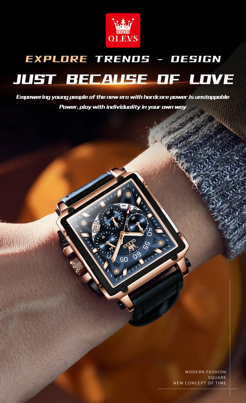 Men’s Square Dial Leather Strap Watch