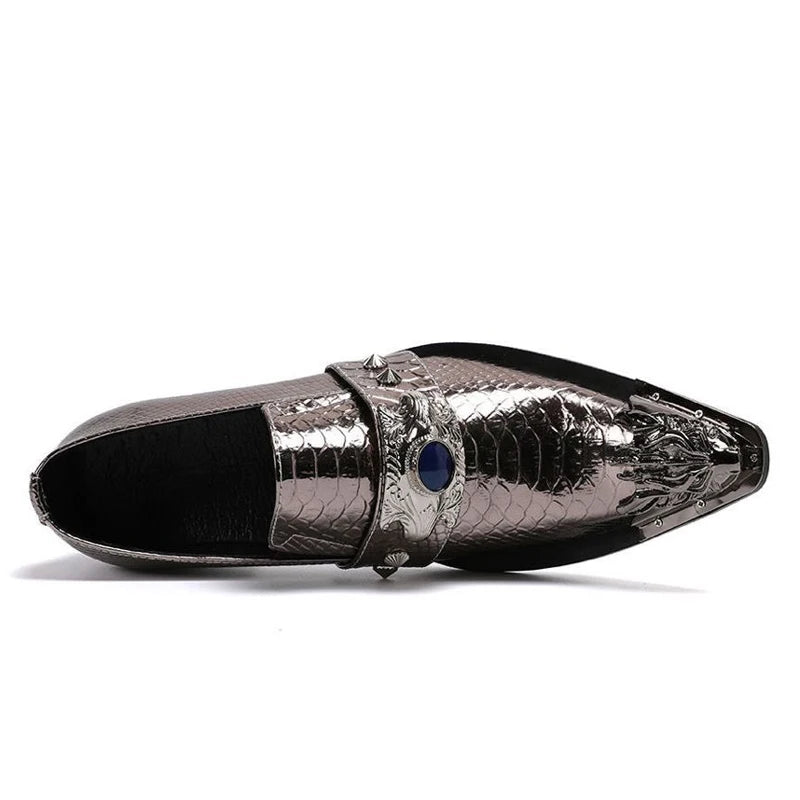 Men's Shoes Italian Style Pointed Metal Toe Leather Dress Shoes Men Slip on Oxfords Shoes for Men's Party and Wedding