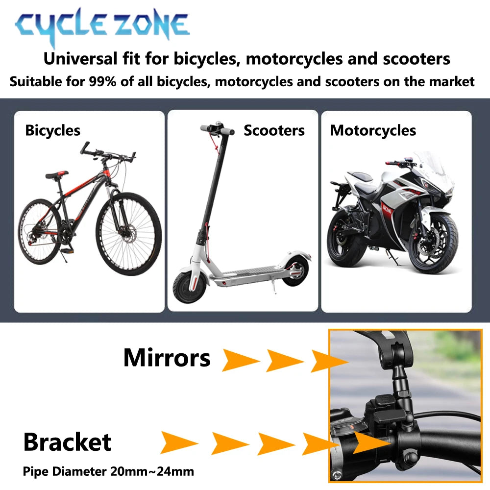 Universal Bike Handlebar Mirrors Wide Angle 360 Rotating Bicycle Rear View Mirror MTB E-Bike Electric Scooter HD Rearview Mirror