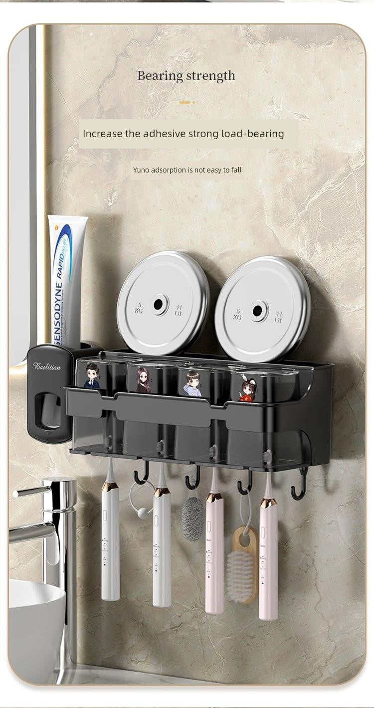 Wall-Mounted Toothbrush and Toothpaste Holder Set with Cups and Storage Rack