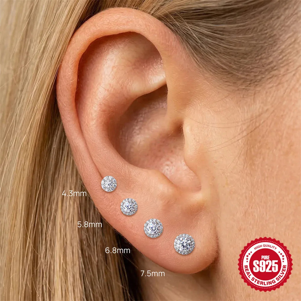 CANNER 1PC Classic Three Claws 0.03-1.2 Carat Sparkling D Color Moissanite Piercing Earring Women 925 Sterling Silver Earring