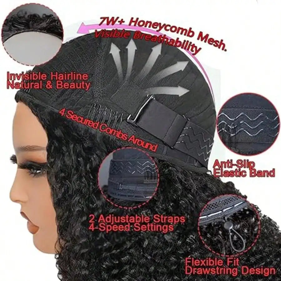 200 Density 3-In-1 Jerry Curly Half Wig Human Hair eamless Flip Over Half Wig Human Hair Glueless Wear And Go Drawstring HeadbW