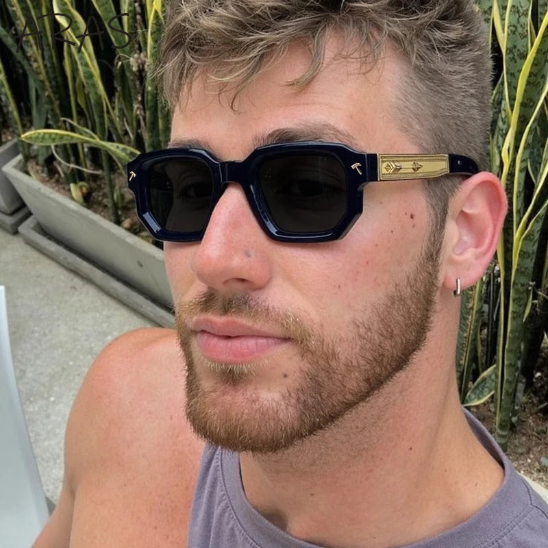 Men's Luxury Square Sunglasses UV400 Driving Eyewear Classic Casual Fashion Shades for Adults Alloy Frame