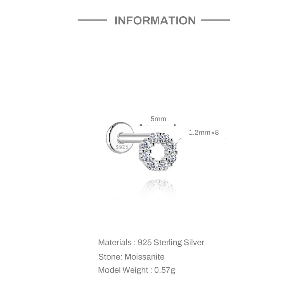 CANNER 1PC Flower Moissanite 925 Sterling Silver Piercing Ear Stud For Women Love Eight-pointed star Stud Earrings Fine Jewelry