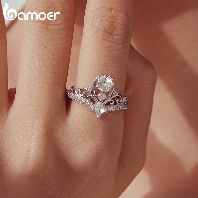BAMOER  0.5-1CT Moissanite Crown Ring 925 Sterling Silver D Color VVS1 Women Eternal Guarding Rings Engagement Wedding Gift