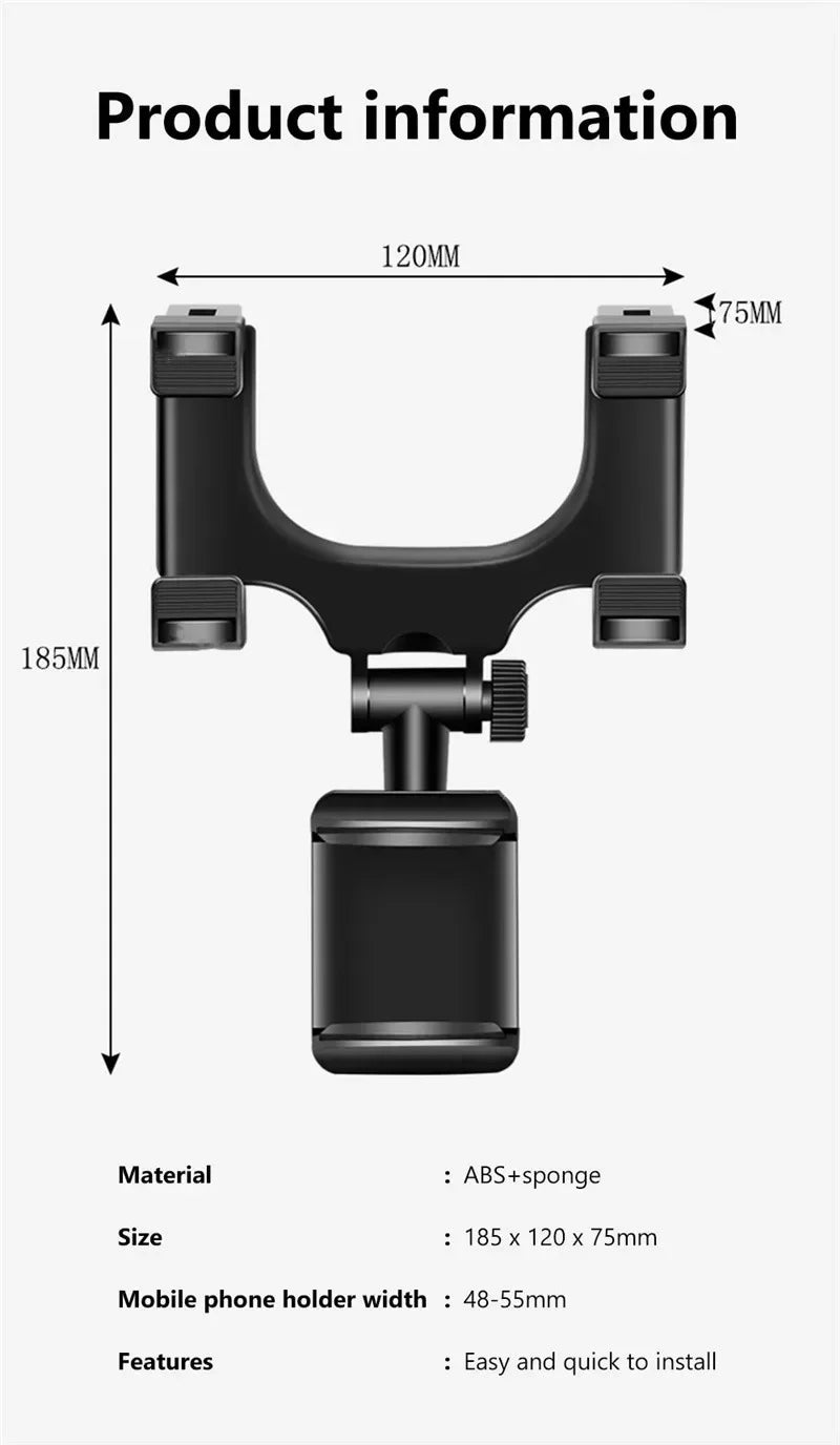 Adjustable Foldable Car Phone Holder Mount Bracket Universal Rearview Mirror GPS Navigation Clip Mobile Stand for Vehicle