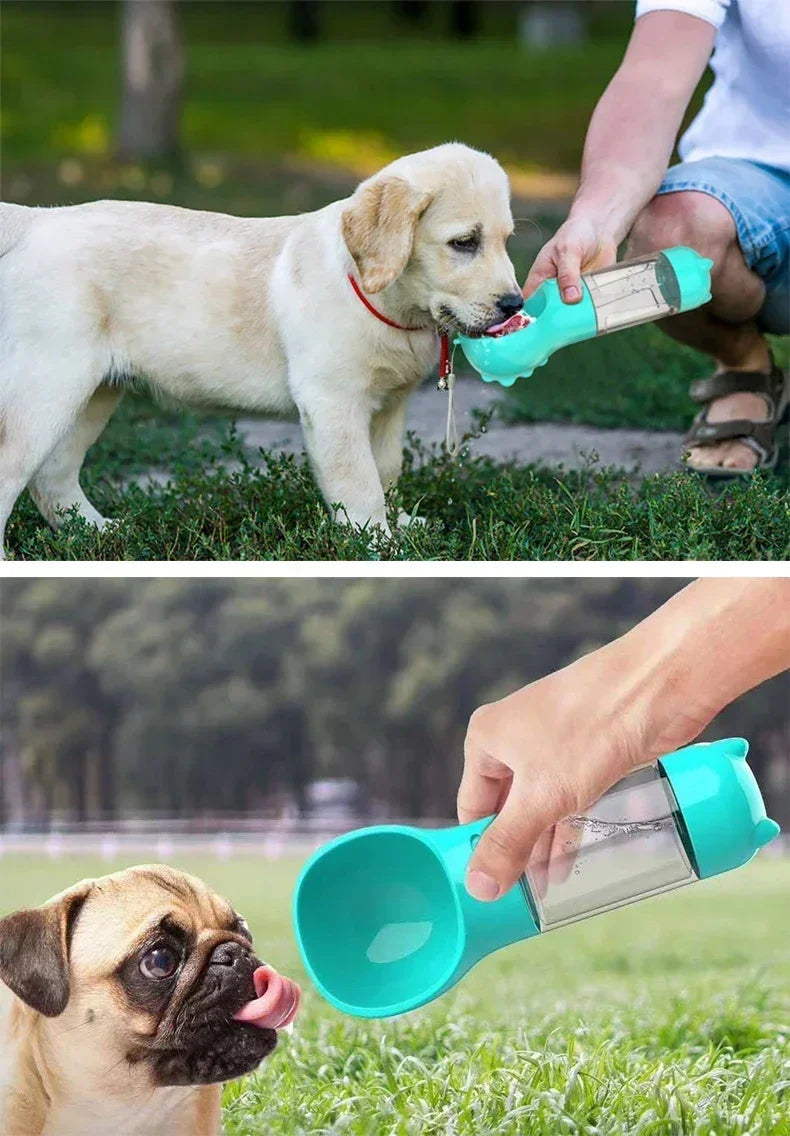 3-in-1 Portable Dog Water Bottle with Food Feeder & Poop Bag Dispenser