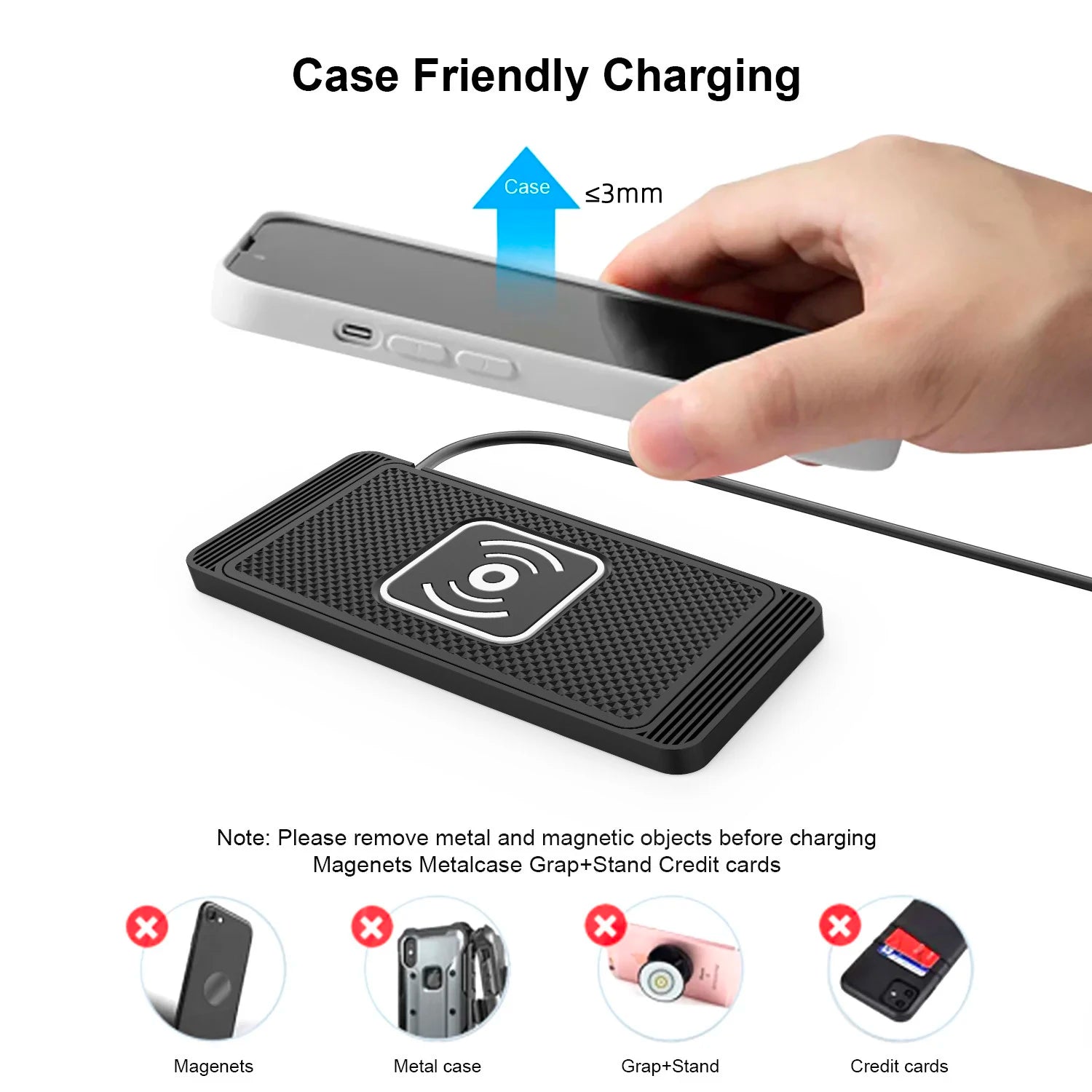 Wireless Car Charger Charging Pad 15w Non Slip Qi Fast Charger for Car Wireless Phone Charger for Android for IPhone 11/12/13/14