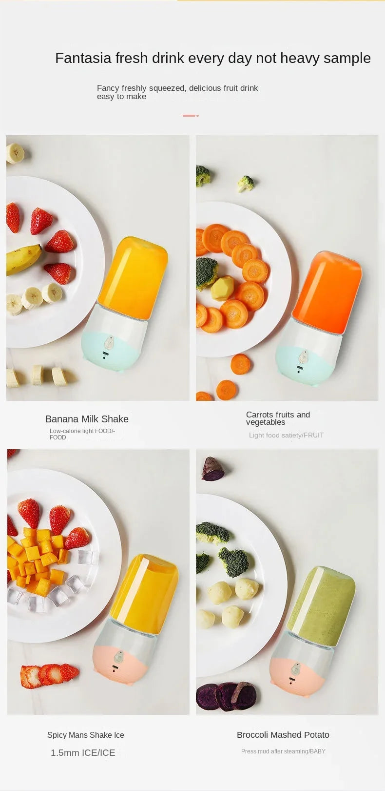 Mini Portable Blender – USB Rechargeable Juice Cup for Smoothies and Fruit Juices