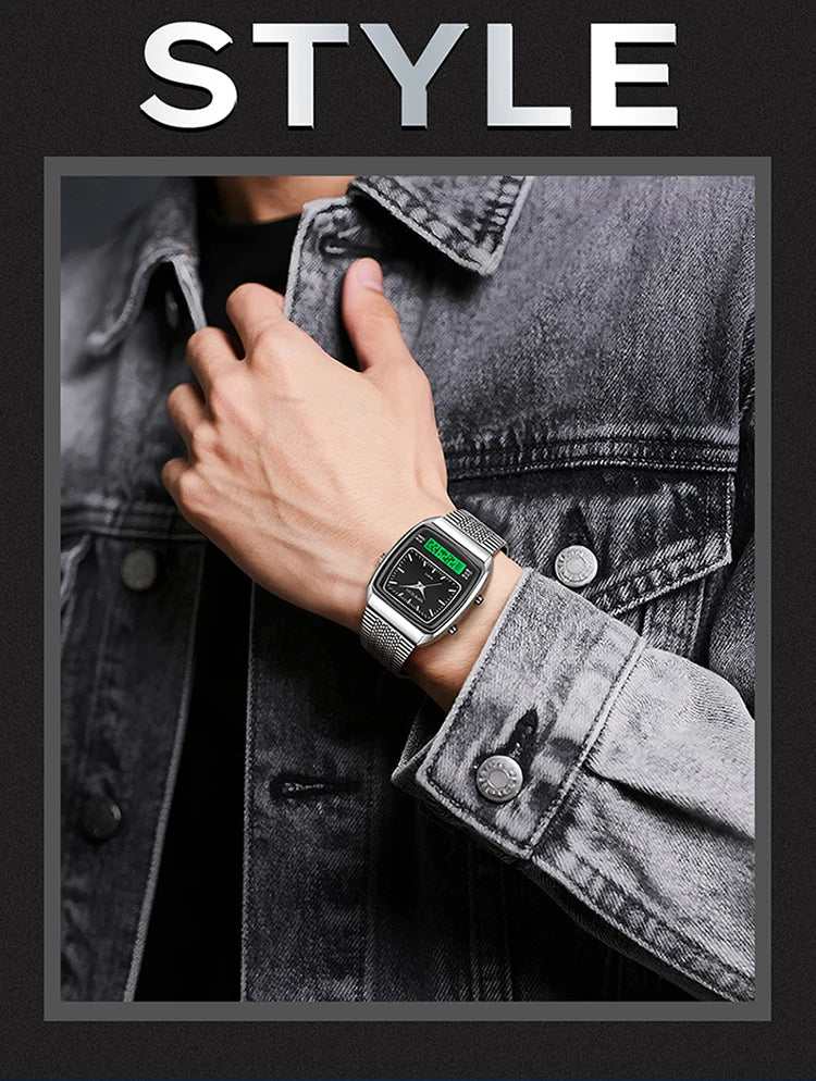 SANDA 3393 Men's Electronic Quartz Watch Fashion Multifunction Dual Display Clock Luminous Waterproof Casual Men Digital Watches