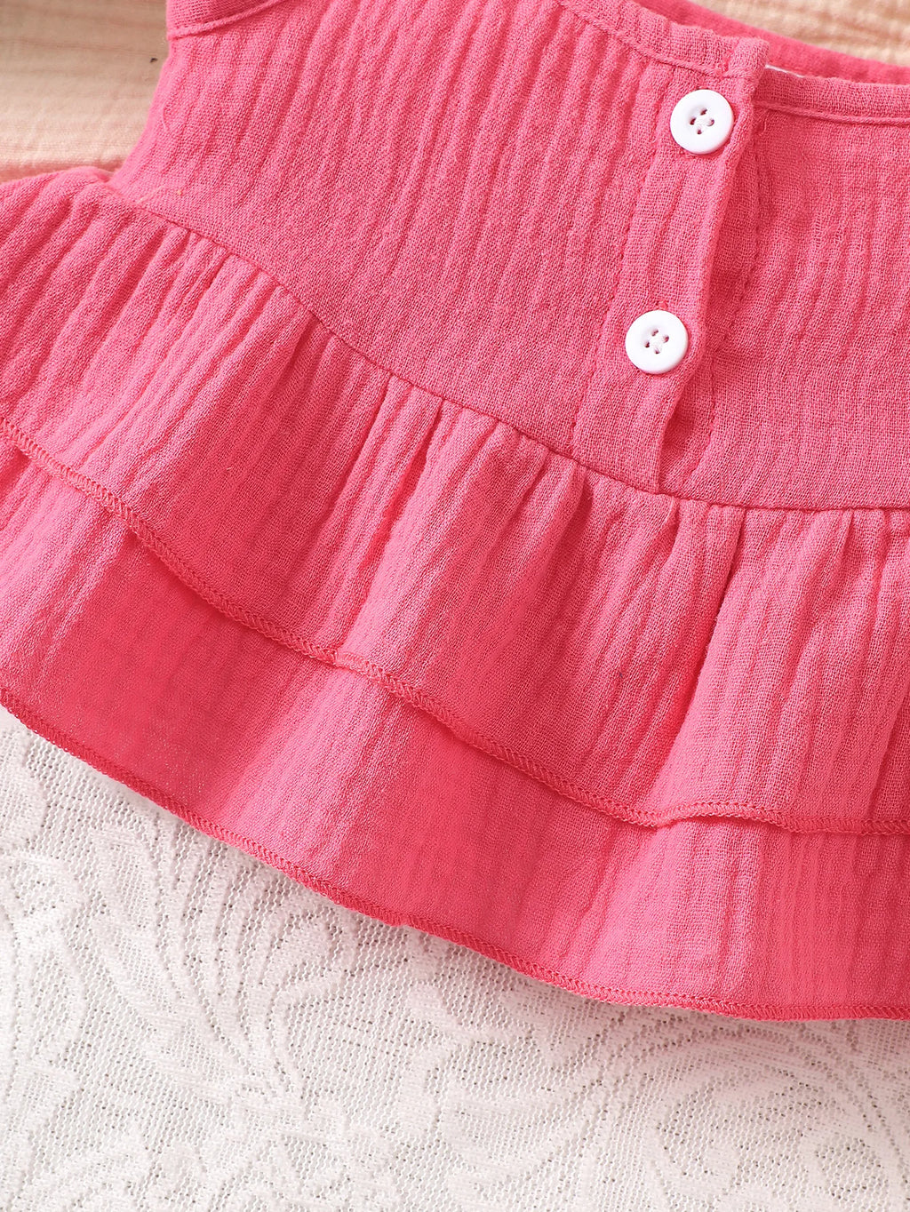 Baby Girl Bow-Knot Suspender Top with Ruffles + Bow-Knot Shorts Set, Cute and Breathable Two-Piece Summer Set