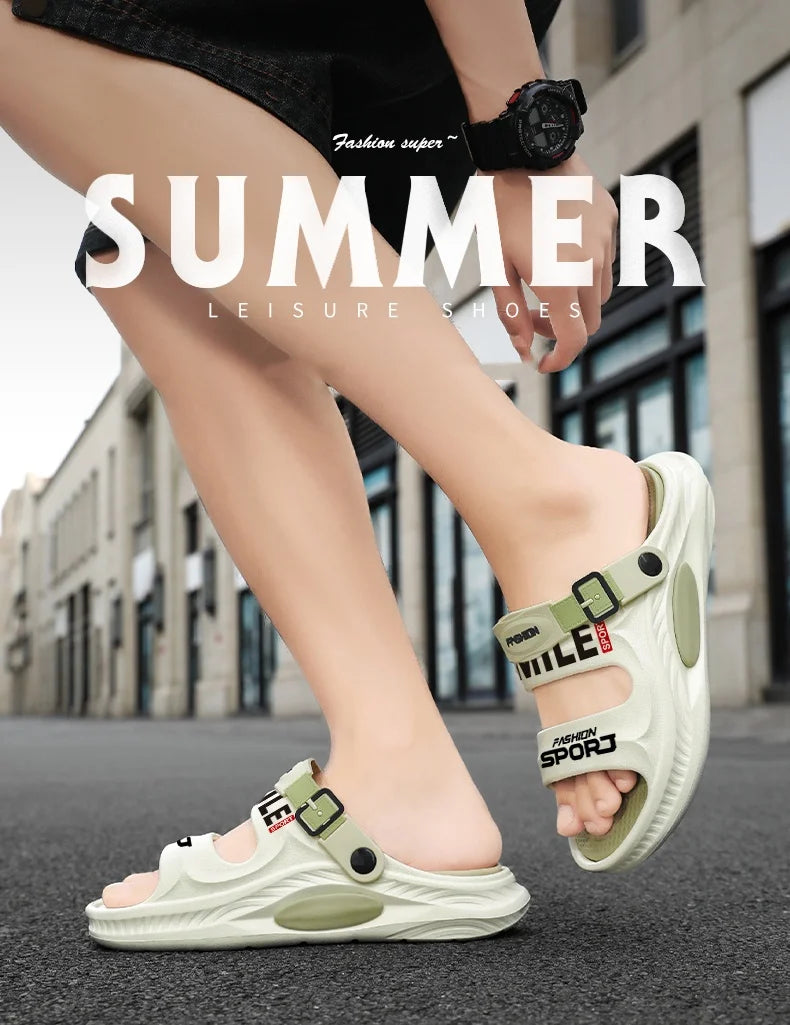 Fashion Trend Men's Shoes Flat Men's Sandals Summer 2025 Thick Soles Soft Comfortable Non-slip Beach Sandals Outdoor Slippers