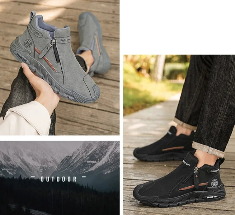Men’s Casual Zipper Sneakers Breathable Non Slip Outdoor Shoes