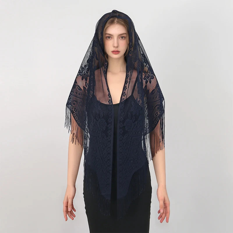 New Embroidery Lace Scarf Shawl Floral Triangular Veil Shawl For Women Party Scarf Wedding Poncho Stoles Ladies Headband Wraps
