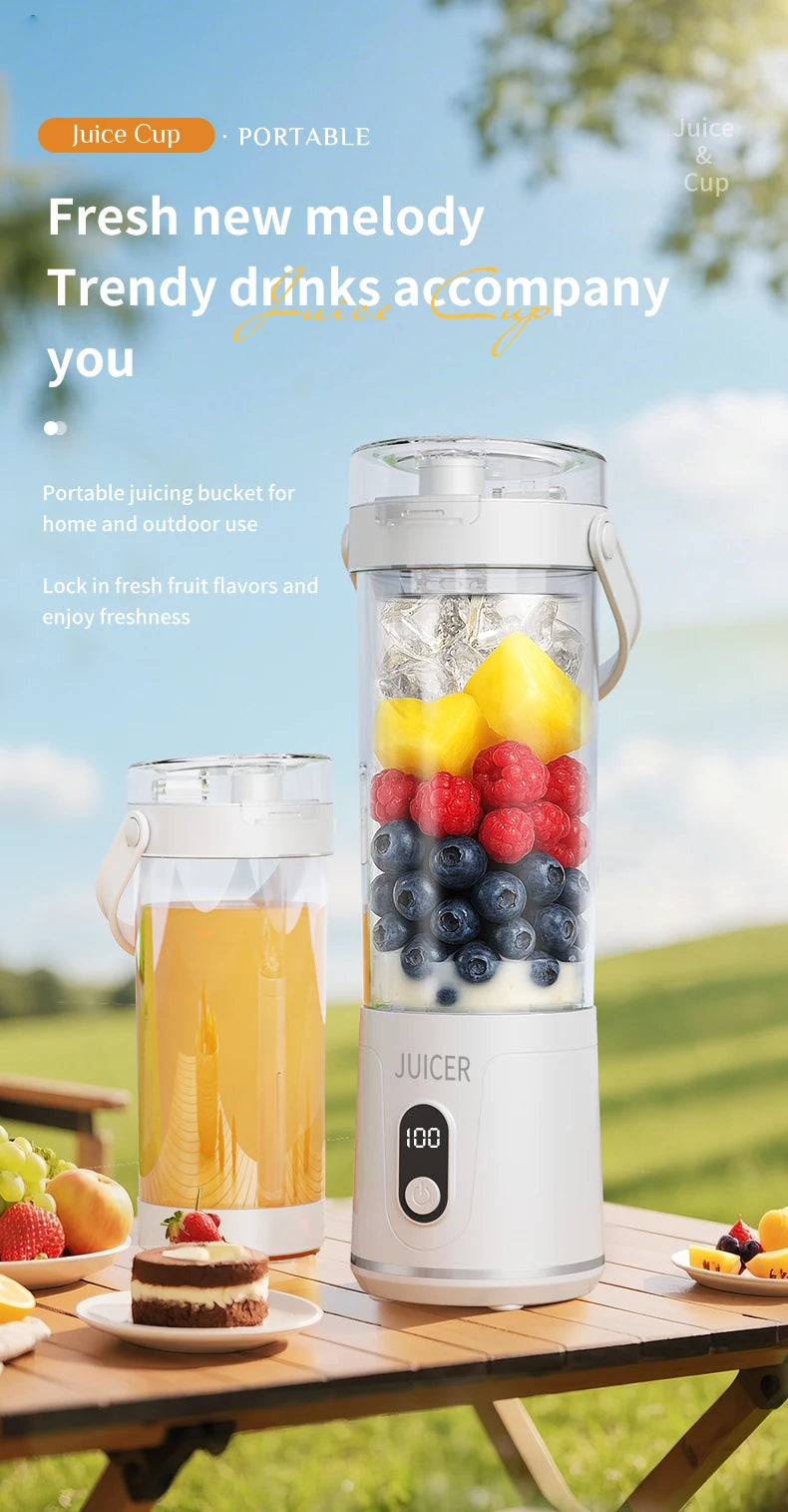 Portable Blender 600ML Electric Juicer Rechargeable 4000mAh USB Fruit Mixer Personal Smoothie Maker Outdoor Fresh Fruit Blender