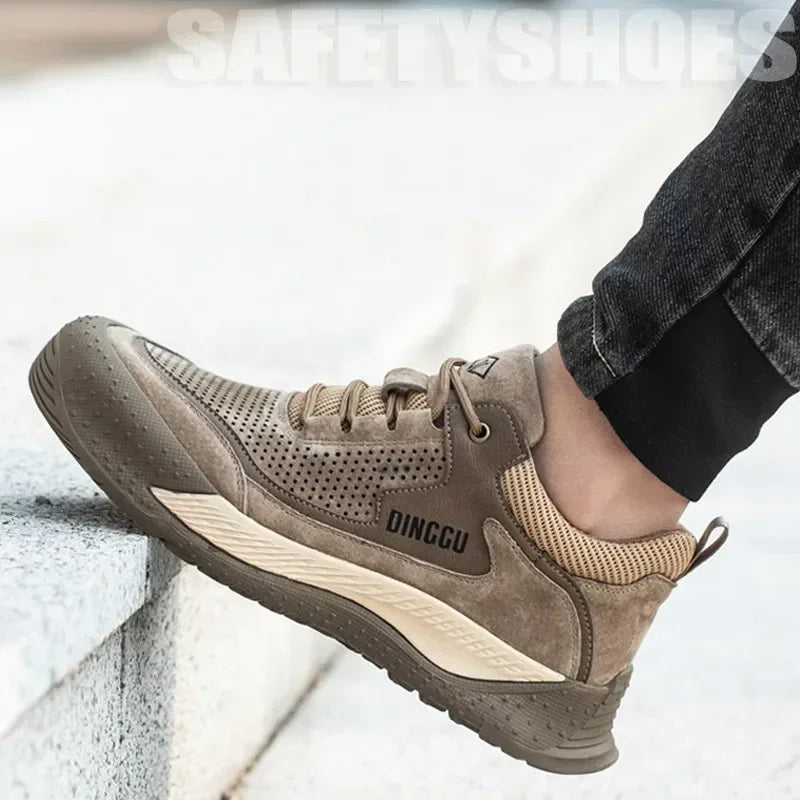 Men Steel Toe Shoes Men Breathable Work Shoes Women Hollow Out Upper Work Sneakers Lightweight Steel Toe Protective Safety Boots