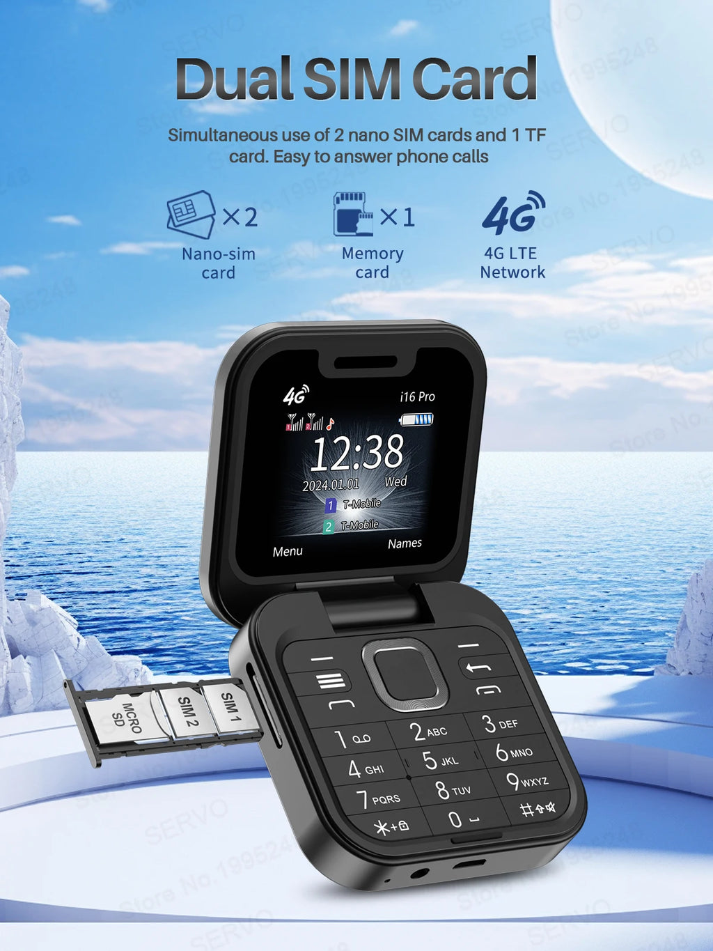 i16 Pro 4G LTE Mini Flip Mobile Phone Dual SIM Standby Call Recording Speed Dial FM Radio Blacklist Small Fold Cellphones