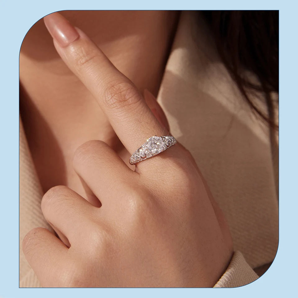 BAMOER  0.5-1CT Moissanite Crown Ring 925 Sterling Silver D Color VVS1 Women Eternal Guarding Rings Engagement Wedding Gift