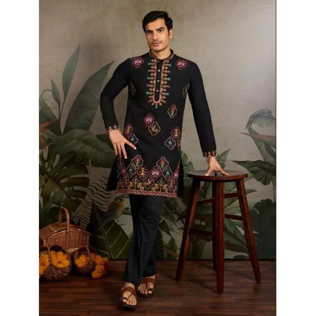 Men’s Kurta Caftan Robe – Long Sleeve Ethnic Traditional Wear