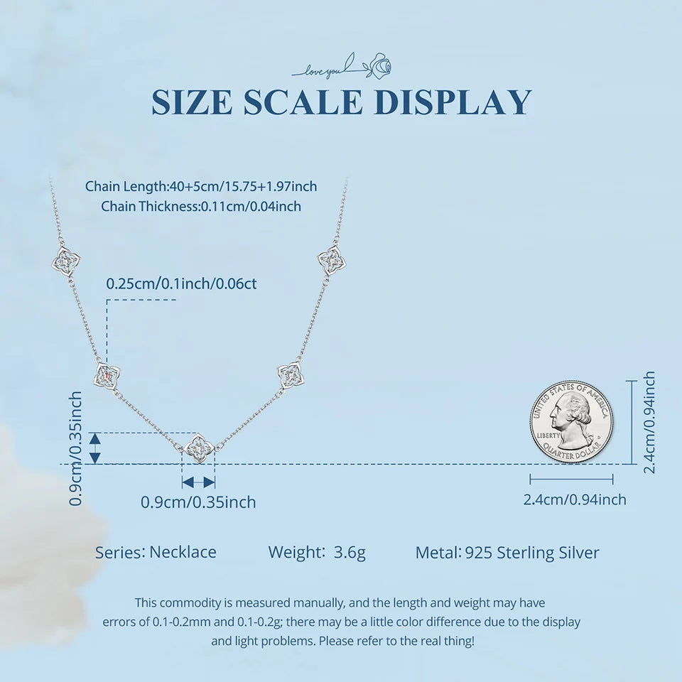 Necklace Lucky Clover 925 Sterling Silver Round Cut Diamond Beads Chain Fashion Collarbone Chain Fine Jewelry
