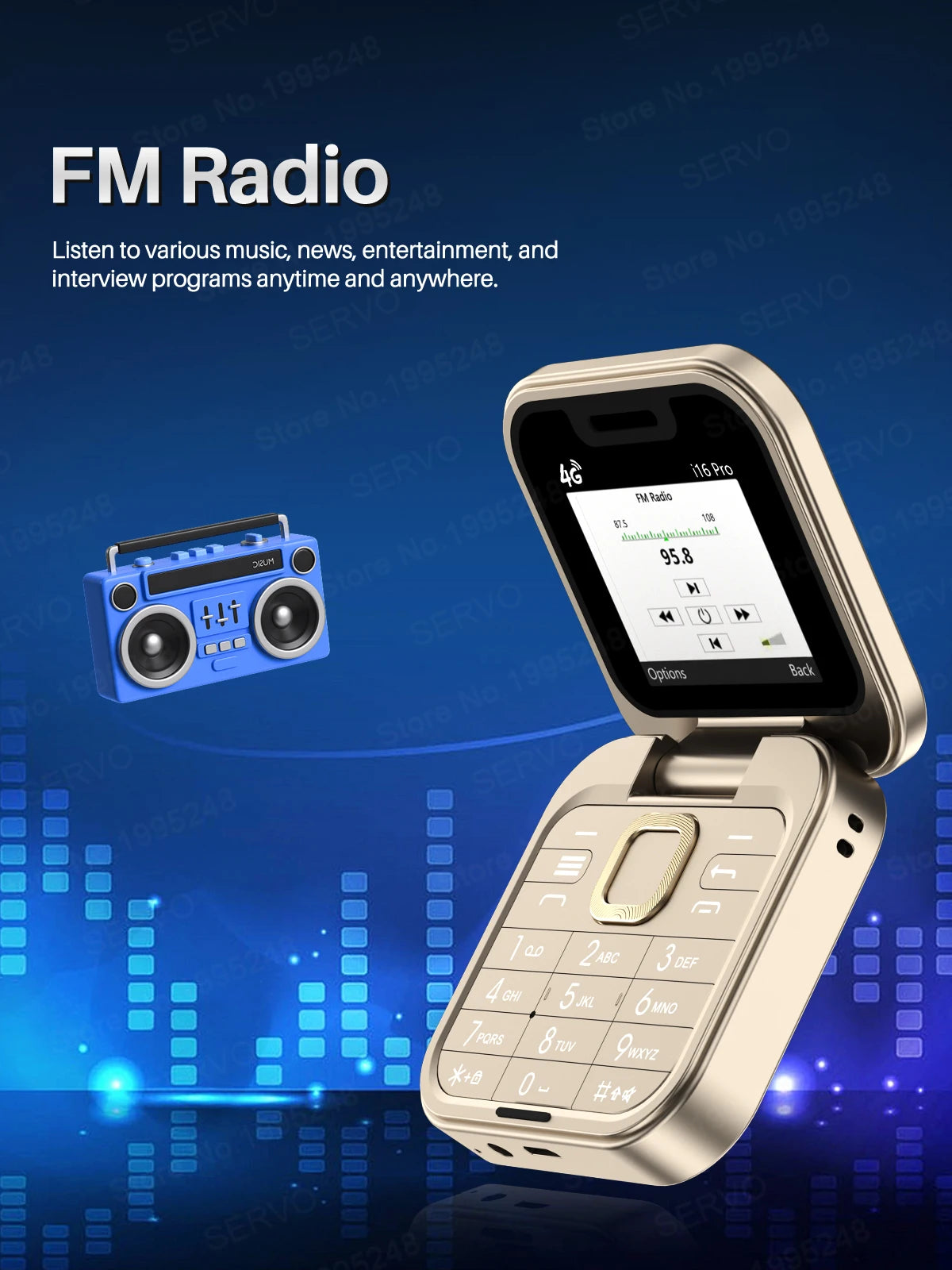 i16 Pro 4G LTE Mini Flip Mobile Phone Dual SIM Standby Call Recording Speed Dial FM Radio Blacklist Small Fold Cellphones