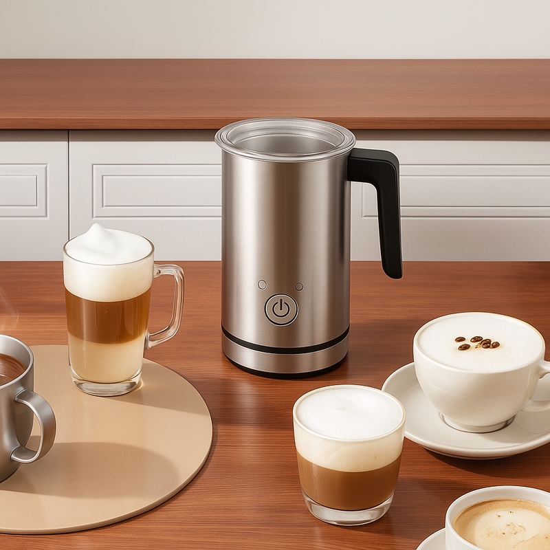 Electric Milk Frother & Steamer – Hot & Cold Foam Maker for Coffee, Latte & Cappuccino, 4-in-1 Stainless Steel Frother”