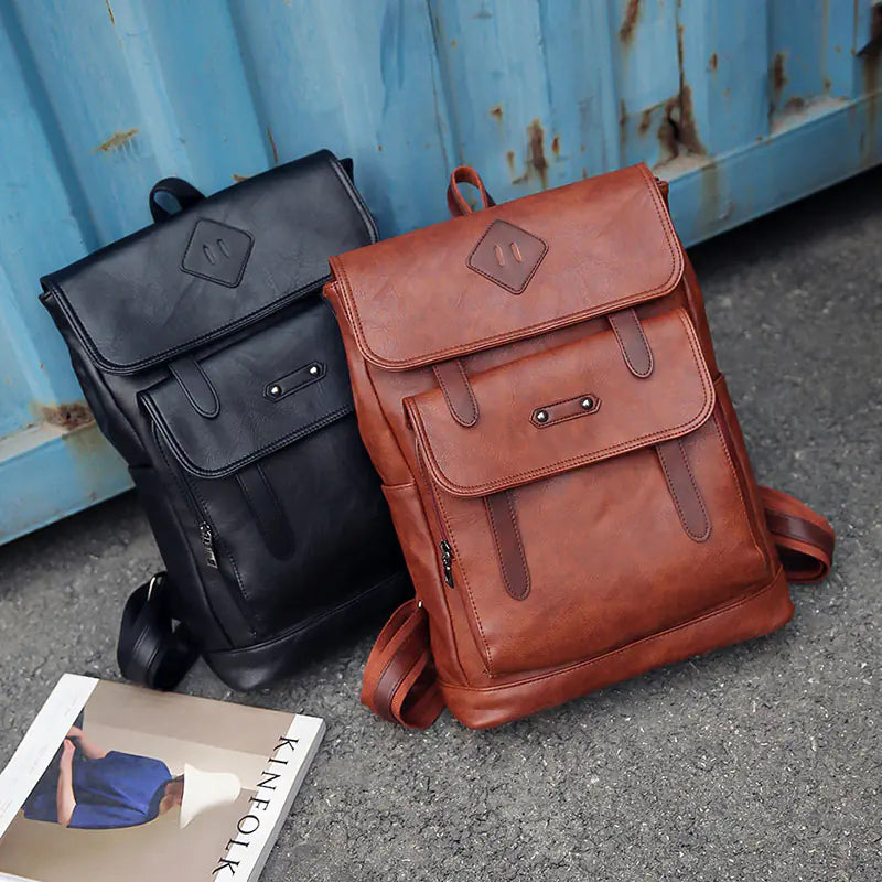 Men's PU Leather Laptop Backpack